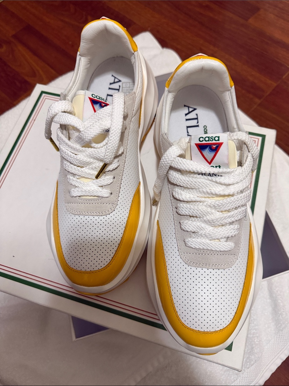 White Sneakers with Yellow Trim for Men